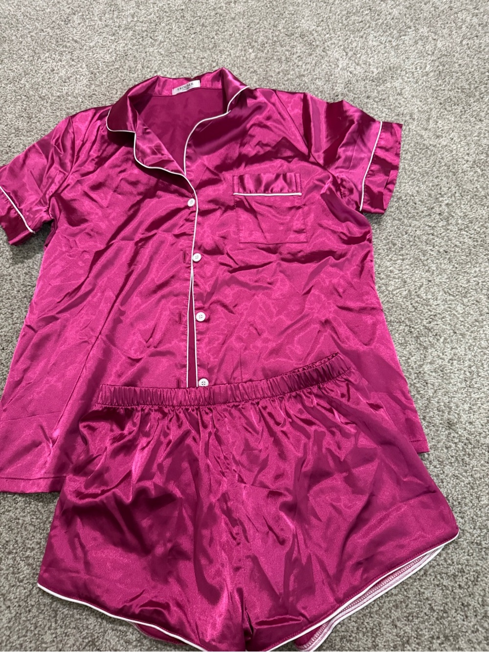 Satin Short Sleeve Pajama Set - Bright Fuchsia Pink